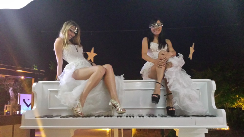 ..working it on a giant piano set!