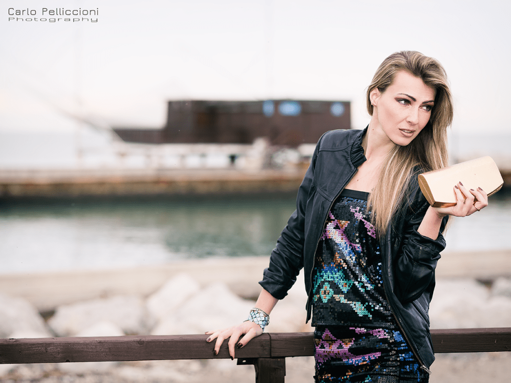 party look sequence top and skirt leather jacket and metal slutch girl